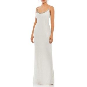 Mac Duggal Lattice Bead Sheath Gown Sleeveless White Size 12 NWT